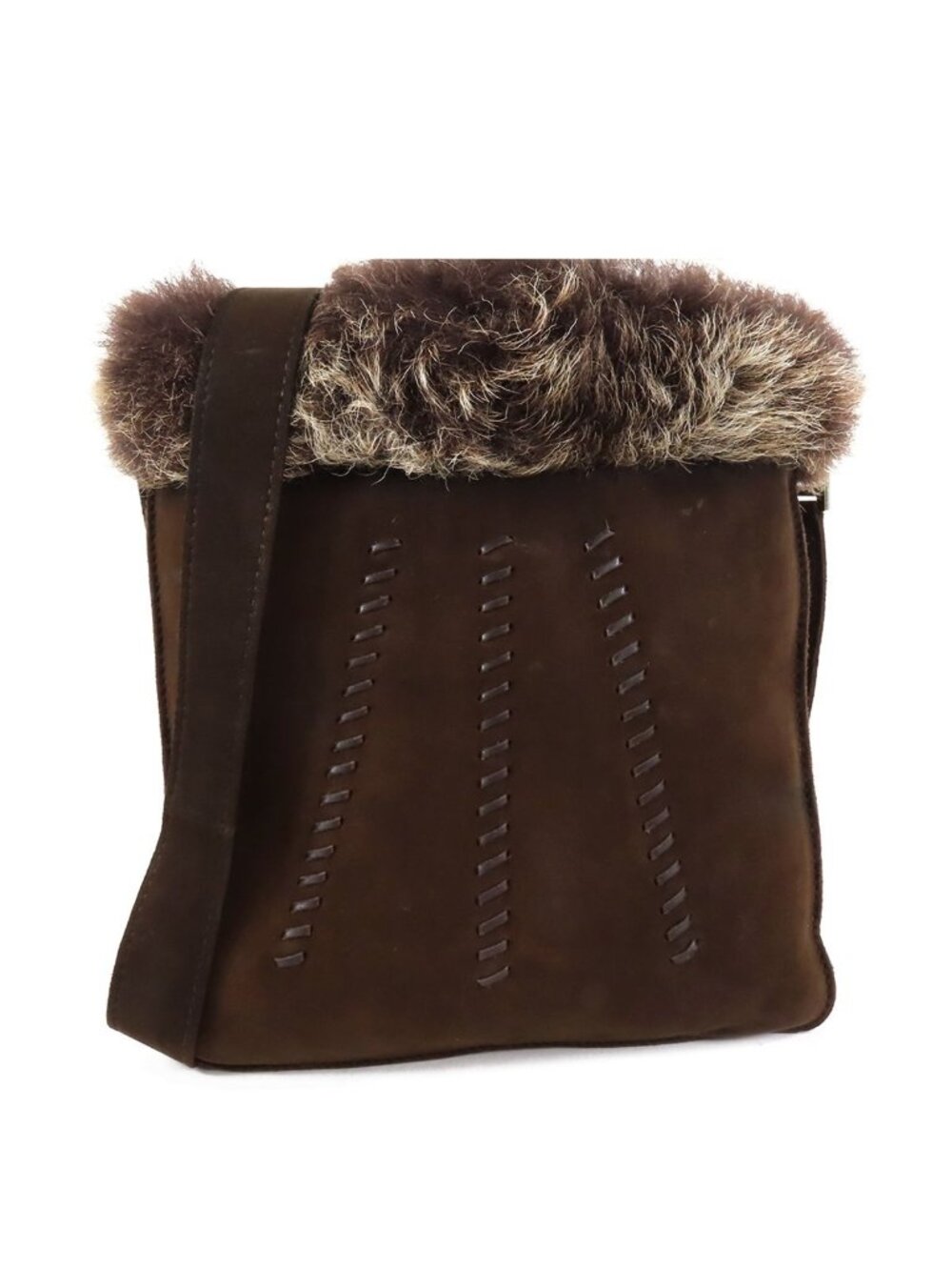 Hermes Sac Toe de Moco Dark Brown Silver Suede Fur Shoulder Bag